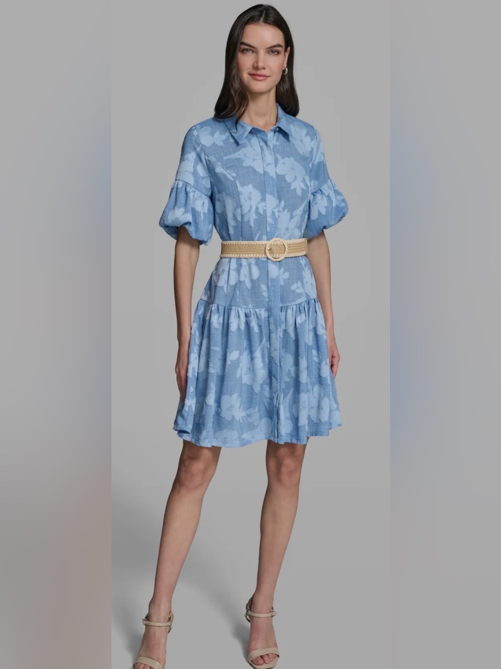 Karl Lagerfeld Light Blue Dress with Beige Woven Belt